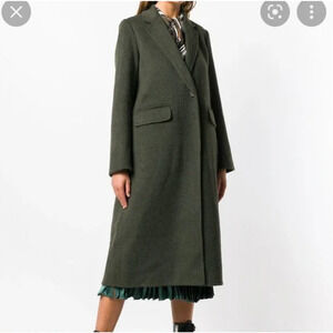 Vince Dark Green Soft Wool Double Button Trench Coat Size XS